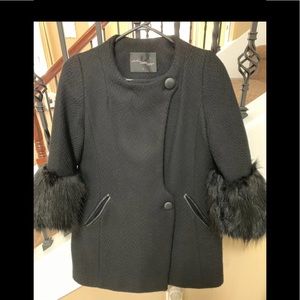 Wool coat with fox fur cuffs